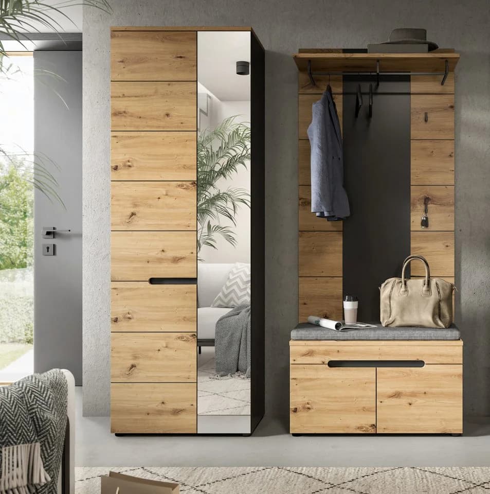 Inn.Furn Garderoben-Set Cooper, Flurgarderobe in Eiche Artisan und Basalt grau, 3-teilig, mit Soft-Close-Funktion - Bild 3