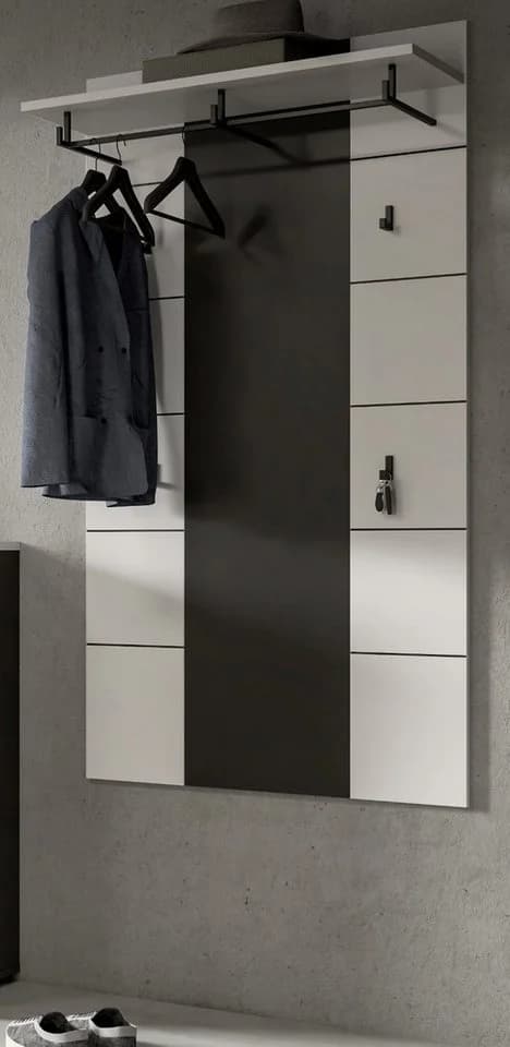 Inn.Furn Garderobenpaneel Cooper Weiß Grau Wandgarderobe mit Kleiderstange - Bild 2