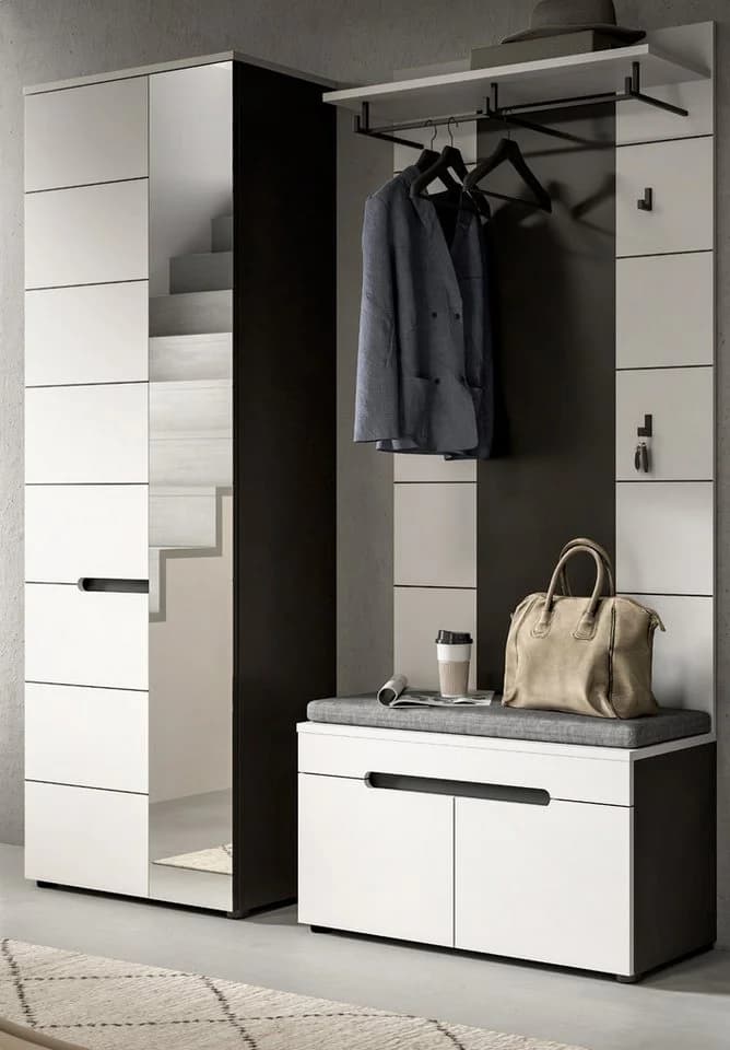 Inn.Furn Garderobenpaneel Cooper Weiß Grau Wandgarderobe mit Kleiderstange - Bild 3