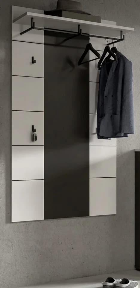 Inn.Furn Garderobenpaneel Cooper Weiß Grau Wandgarderobe mit Kleiderstange - Bild 4