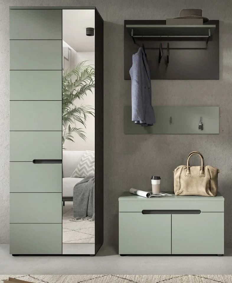 Inn.Furn Garderoben-Set Cooper 4-teilig Salbei Grün Basalt Grau Soft-Close