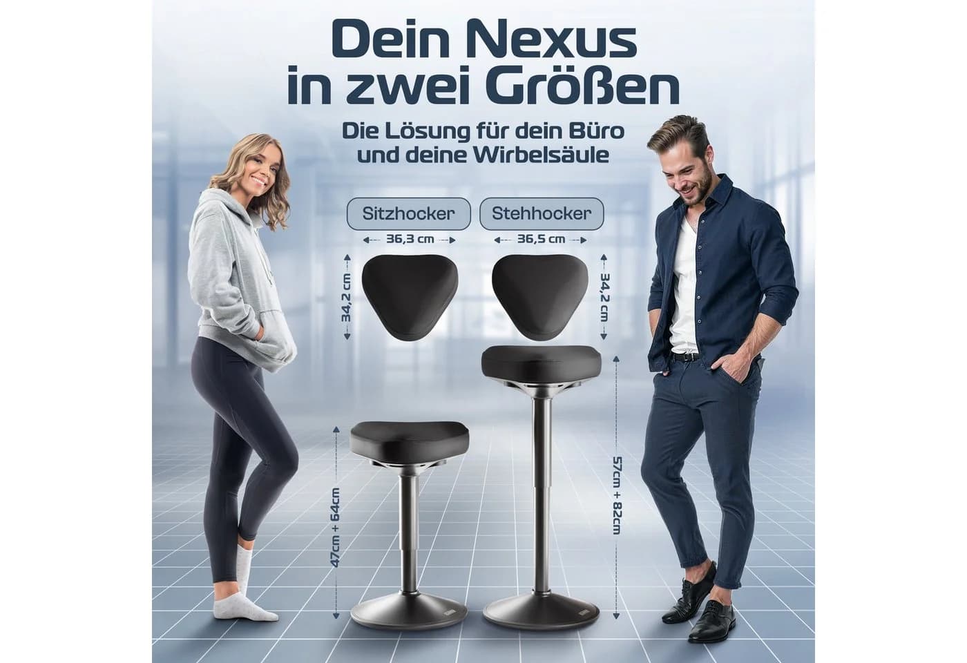 CLOUVOU Nexus Bürohocker Ergonomisch Höhenverstellbar Schwarz - Bild 2