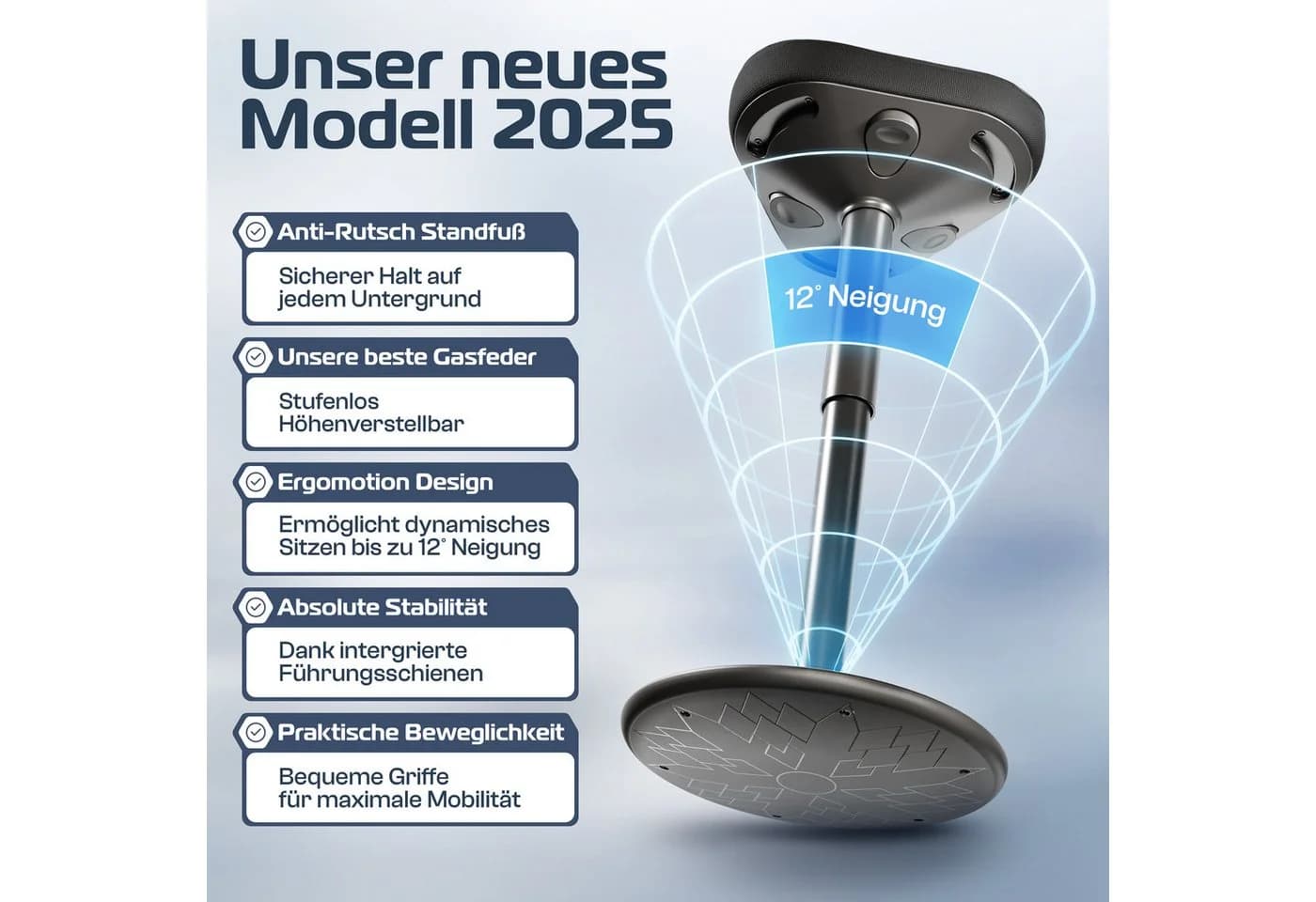 CLOUVOU Nexus Bürohocker Ergonomisch Höhenverstellbar Schwarz - Bild 4