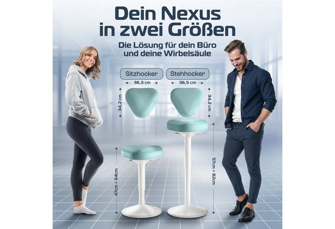 CLOUVOU Nexus Ergonomischer Bürohocker Grün Höhenverstellbar 47-64cm - Bild 2