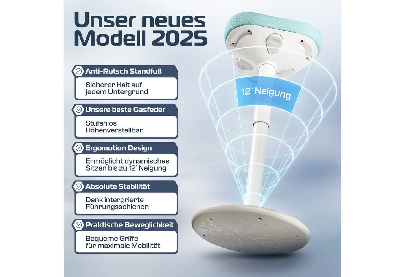 CLOUVOU Nexus Ergonomischer Bürohocker Grün Höhenverstellbar 47-64cm - Bild 4
