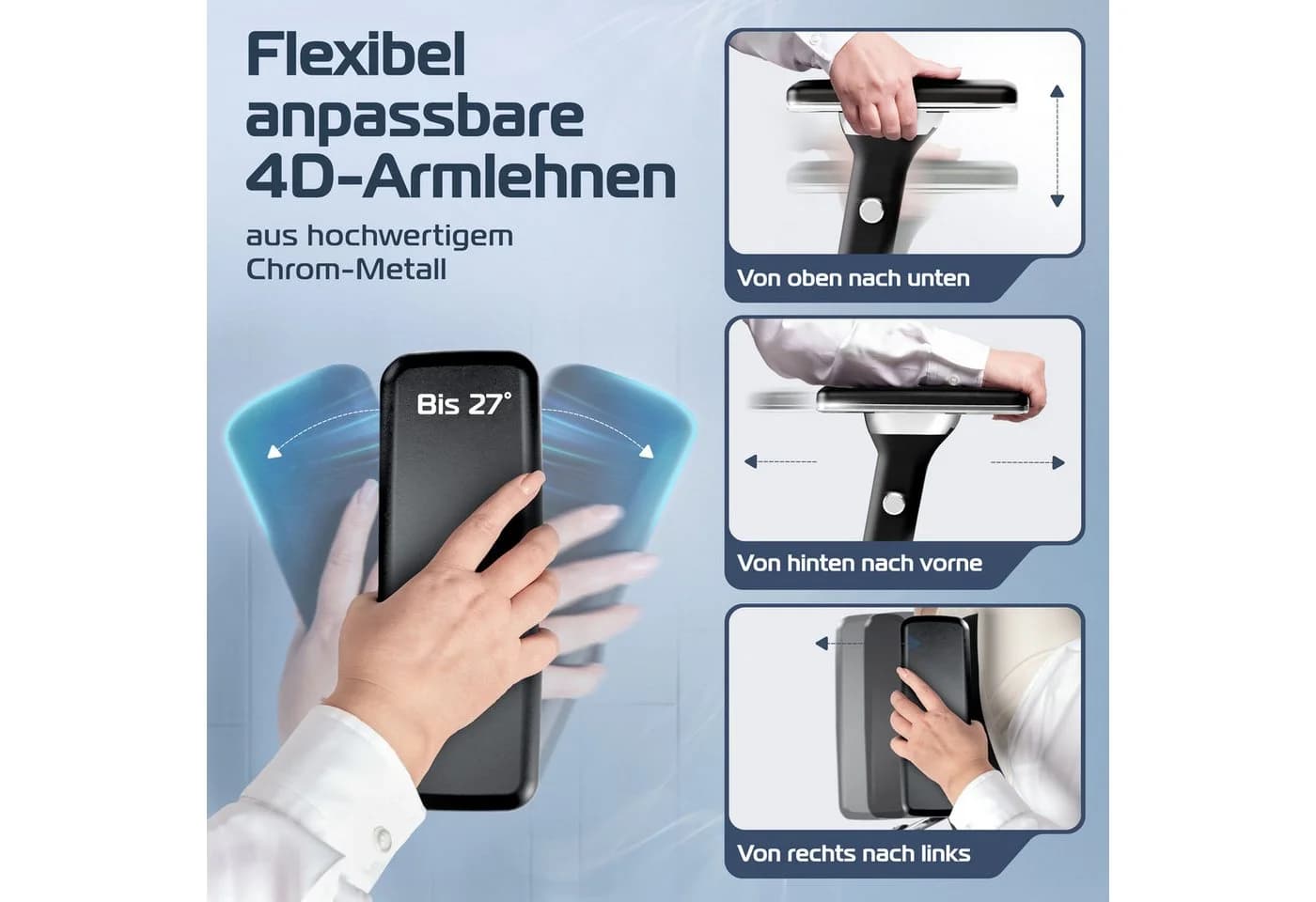 CLOUVOU Bürostuhl Ergonomisch Schwarz Anthrazit 4D Armlehnen 3D Kopfstütze - Bild 4