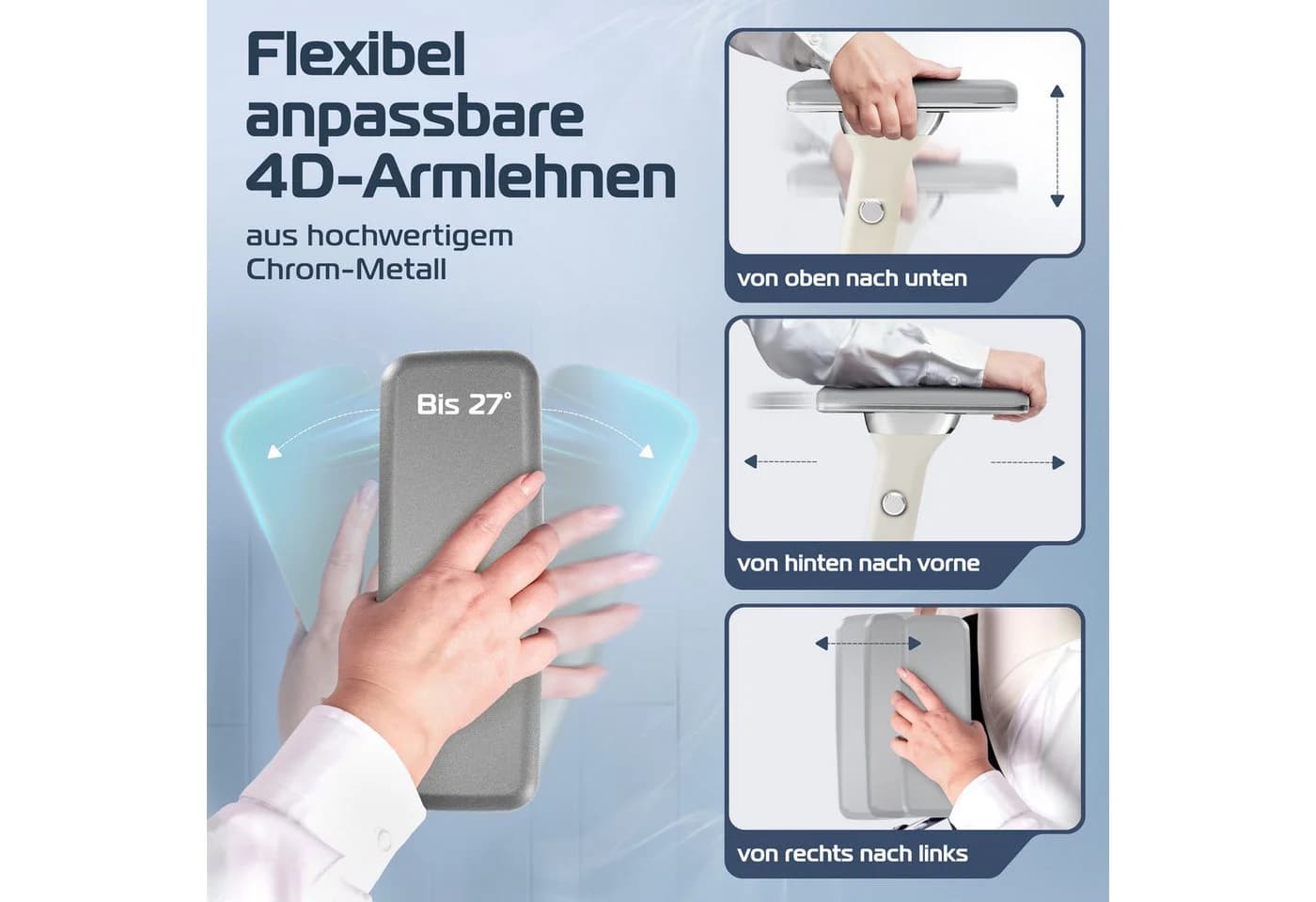 CLOUVOU Bürostuhl Ergonomisch Grau 4D Armlehnen 3D Kopfstütze - Bild 4