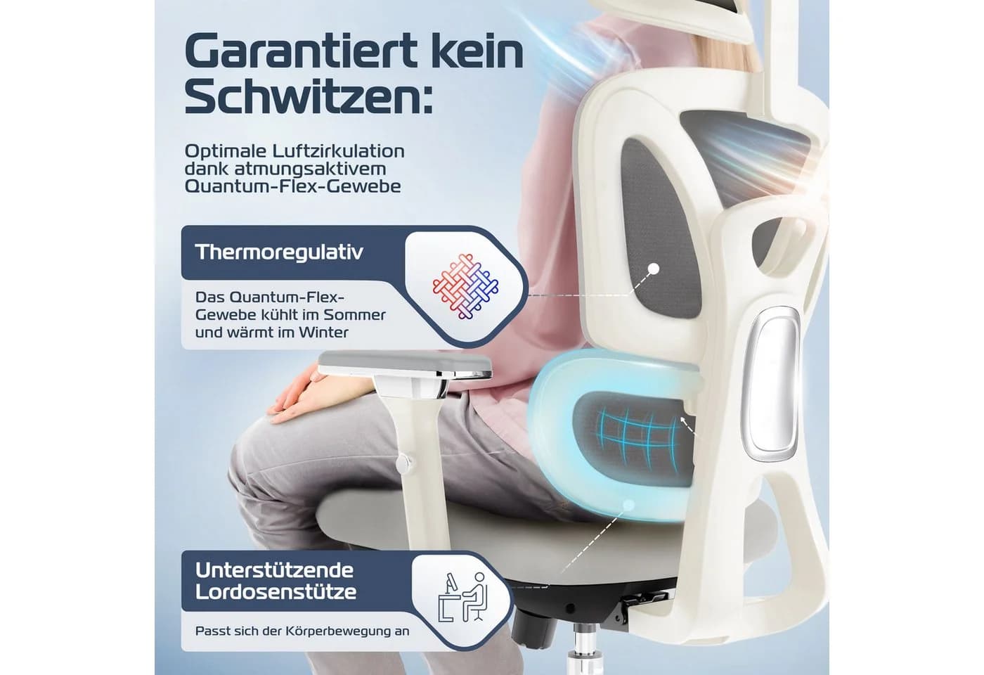 CLOUVOU Bürostuhl Ergonomisch Grau 4D Armlehnen 3D Kopfstütze - Bild 5