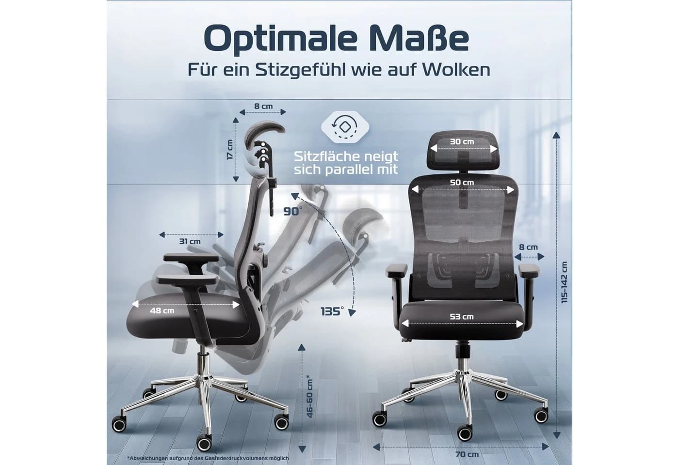 CLOUVOU BrightSeat Bürostuhl Ergonomisch bis 150 kg Schwarz - Bild 2