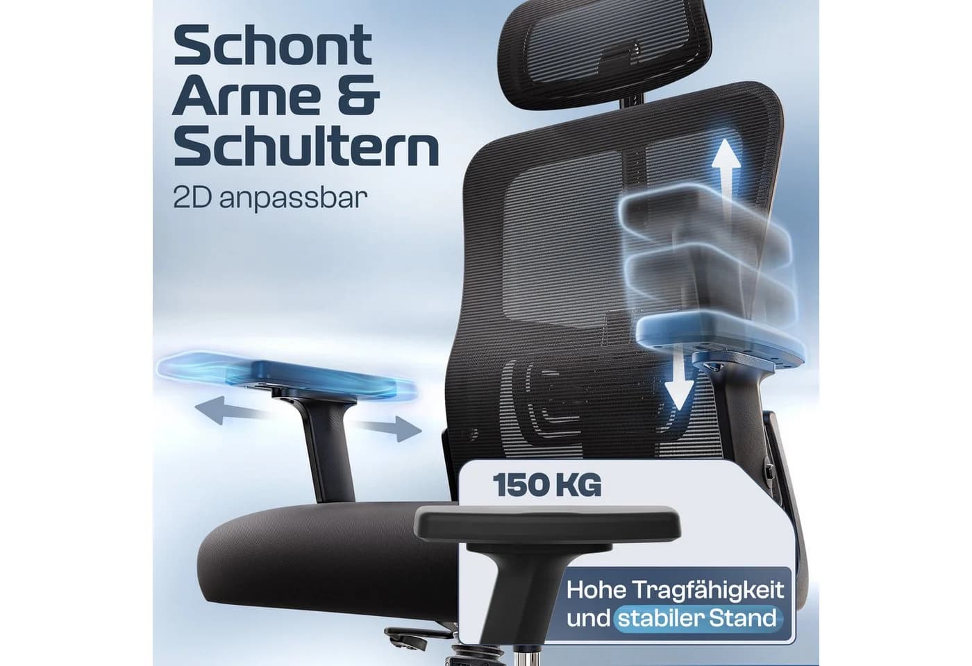 CLOUVOU BrightSeat Bürostuhl Ergonomisch bis 150 kg Schwarz - Bild 4