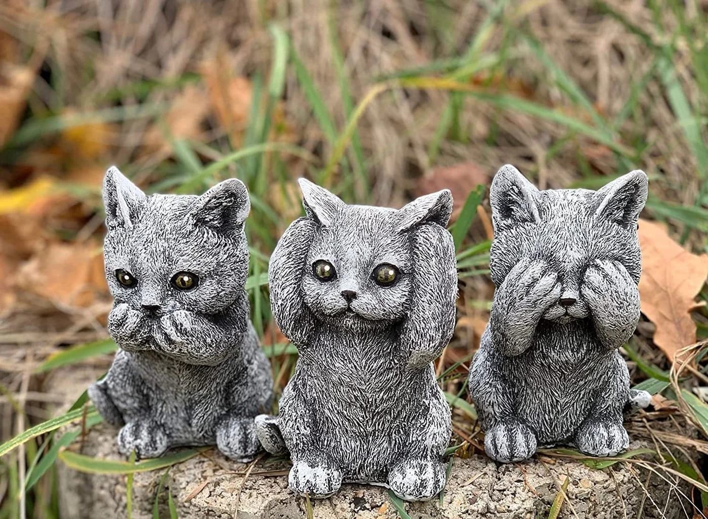 Stone and Style Gartenfigur Frostfeste Steinfiguren 3er-Set Katzen grau - Bild 3