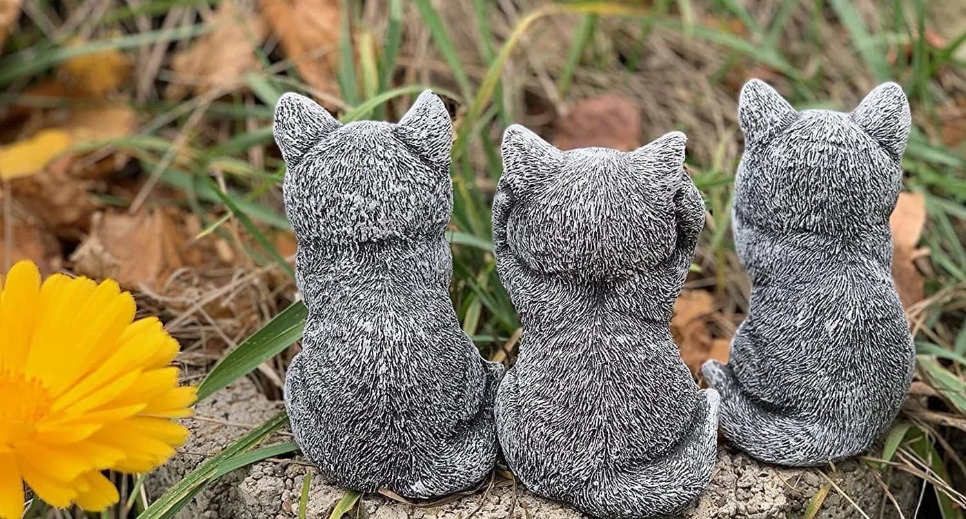 Stone and Style Gartenfigur Frostfeste Steinfiguren 3er-Set Katzen grau - Bild 4