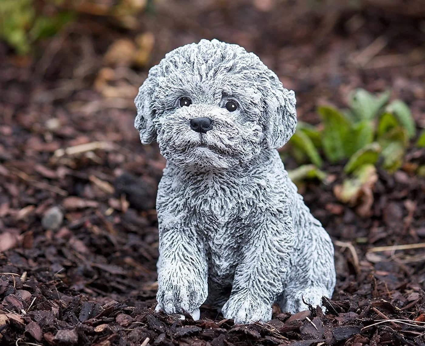 Stone and Style Gartenfigur Malteser Welpe Frostfest Steinfigur Grau/Weiß