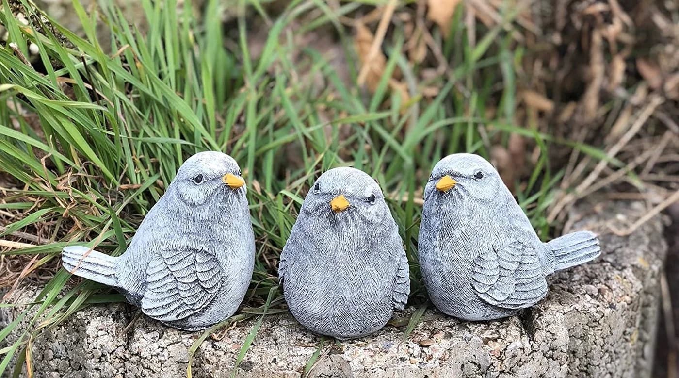 Stone and Style Gartenfigur 3er-Set Vogel klein Grau