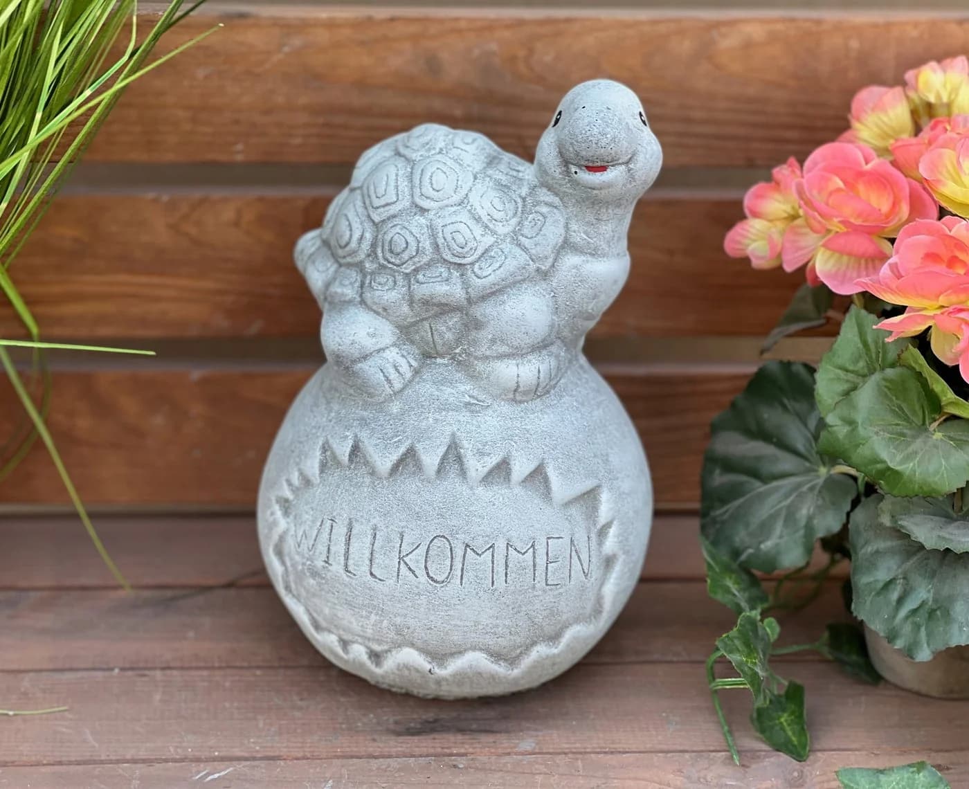 Steinguss Schildkröte auf Kugel Willkommen frostfest