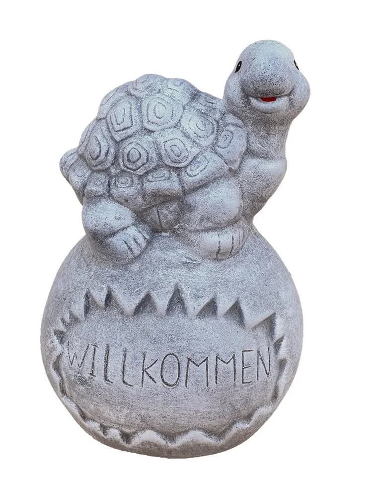 Steinguss Schildkröte auf Kugel Willkommen frostfest - Bild 2