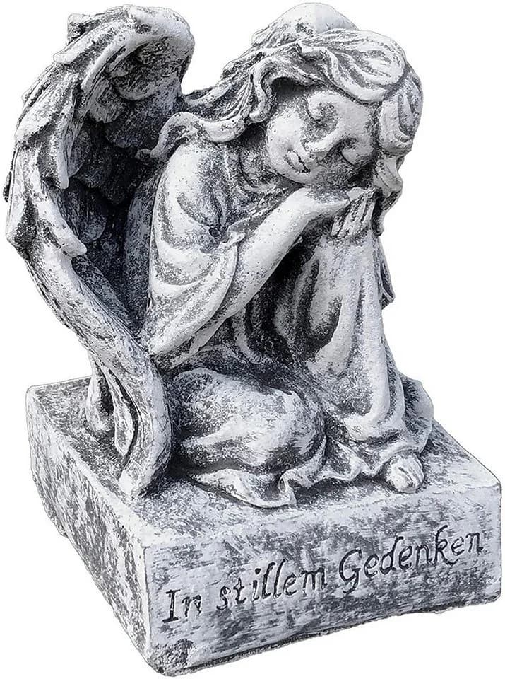 Frostfeste Steinfigur Engel 'In stillem Gedenken' auf Sockel - Bild 2