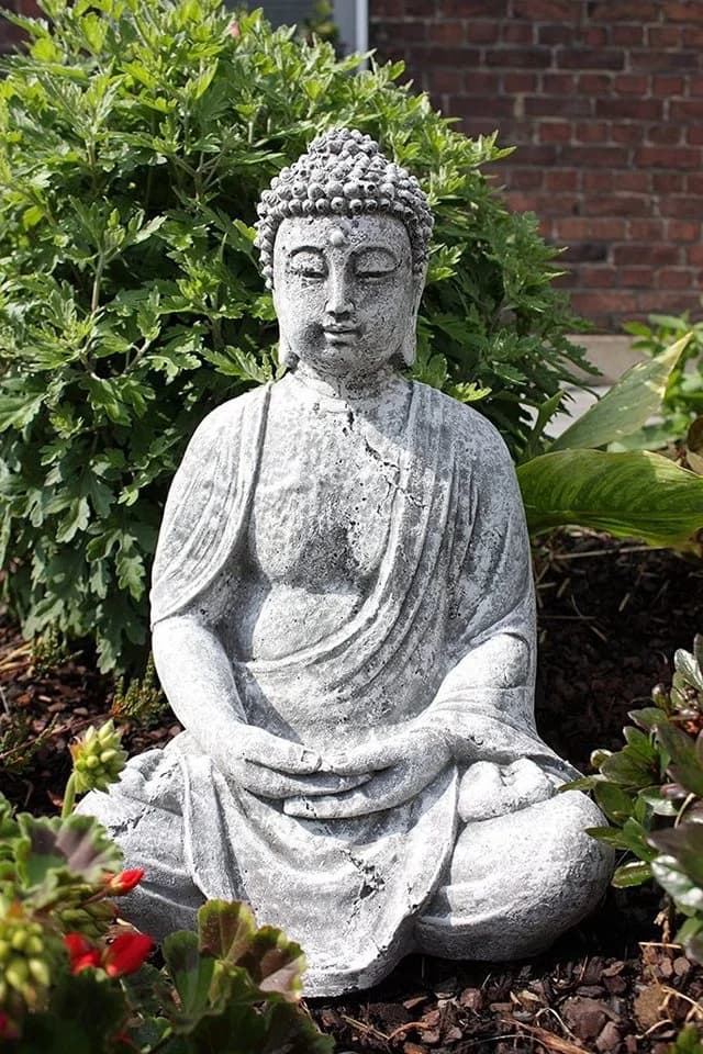 Stone and Style Gartenfigur Frostfeste Steinfigur großer Buddha Shiva Grau