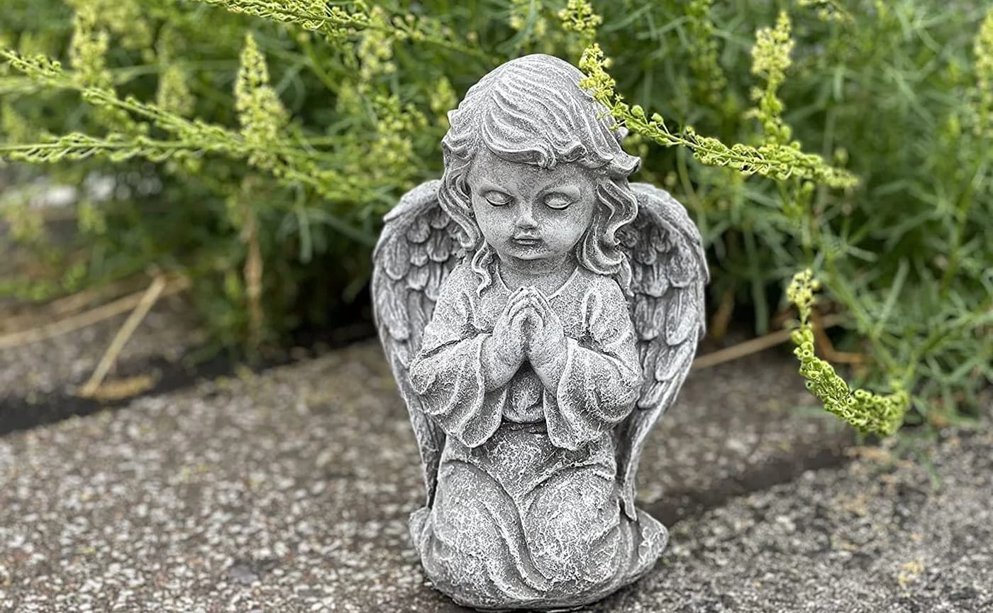 Stone and Style Frostfeste Steinfigur Kniender Betender Engel Grau