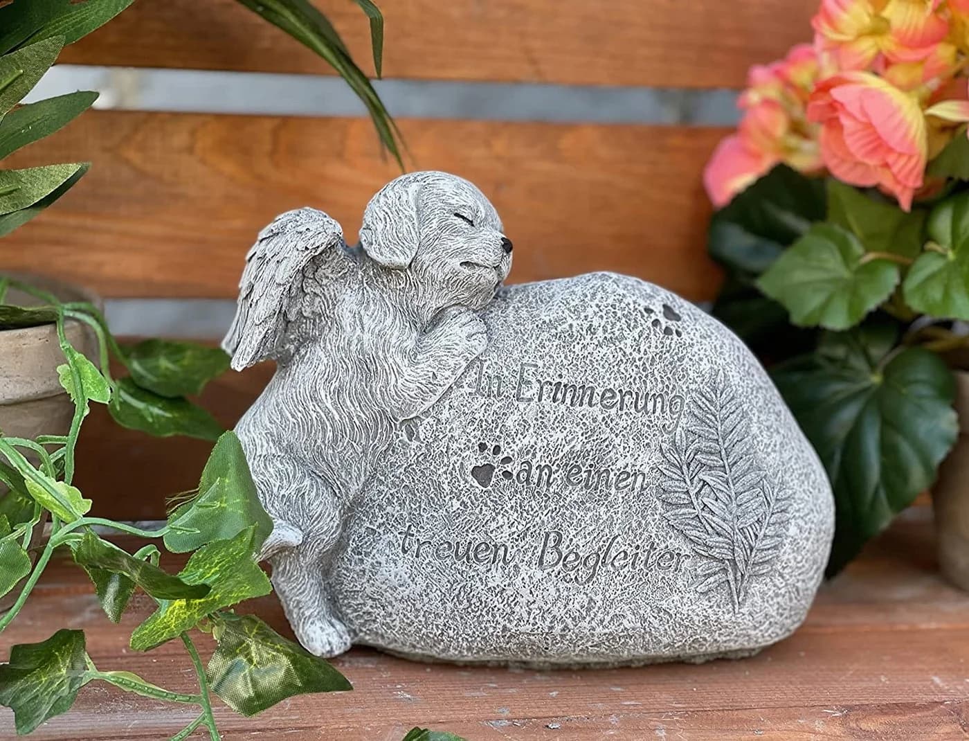 Stone and Style Gartenfigur Grabschmuck Hund mit Inschrift