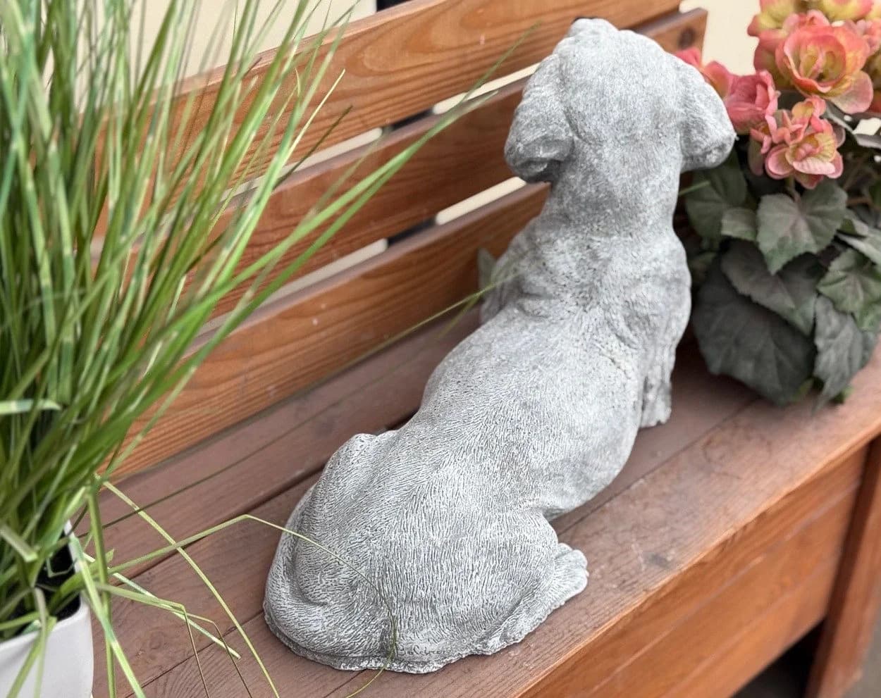 Stone and Style Gartenfigur Frostfeste Steinfigur Dackel XL lebensecht Grau - Bild 4
