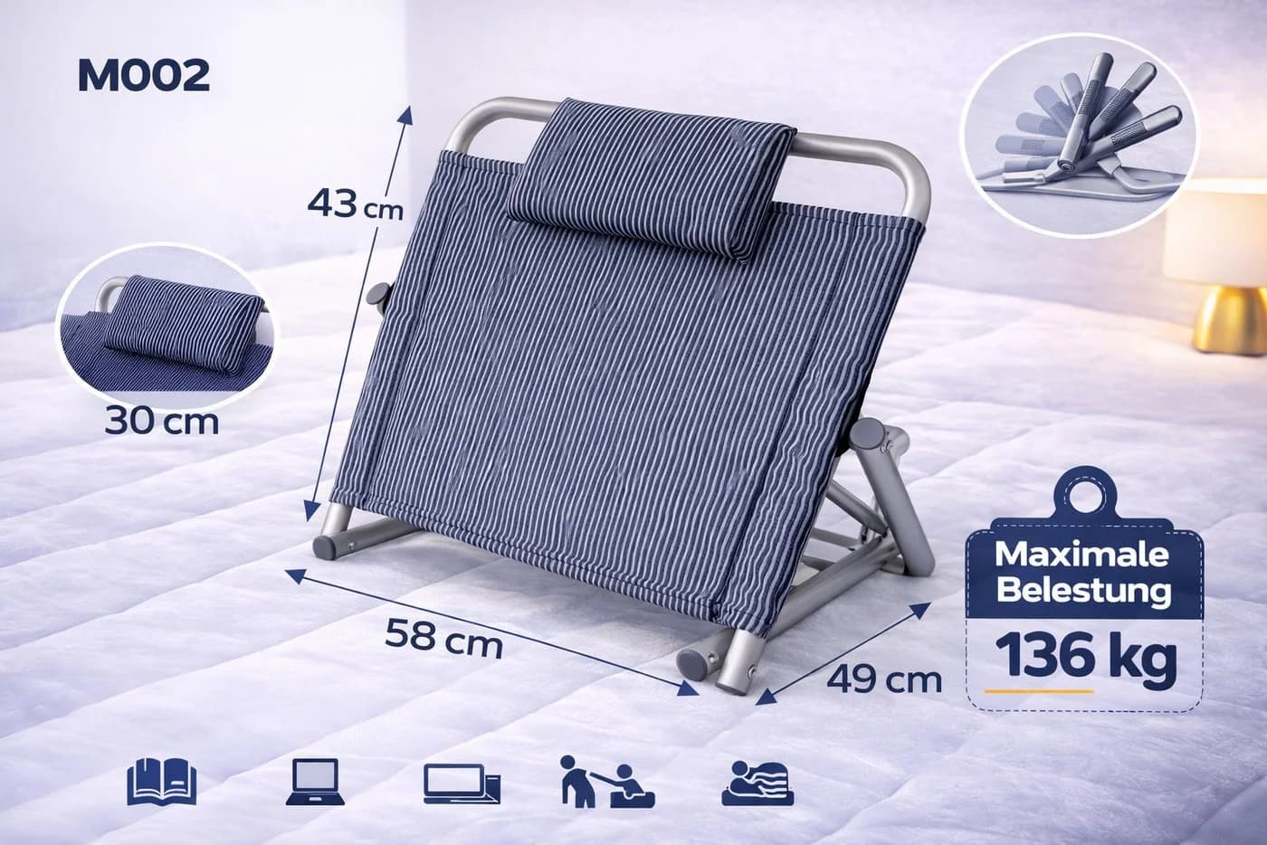 Dynasun Verstellbare Bett-Rückenlehne M002 mit Kopfkissen