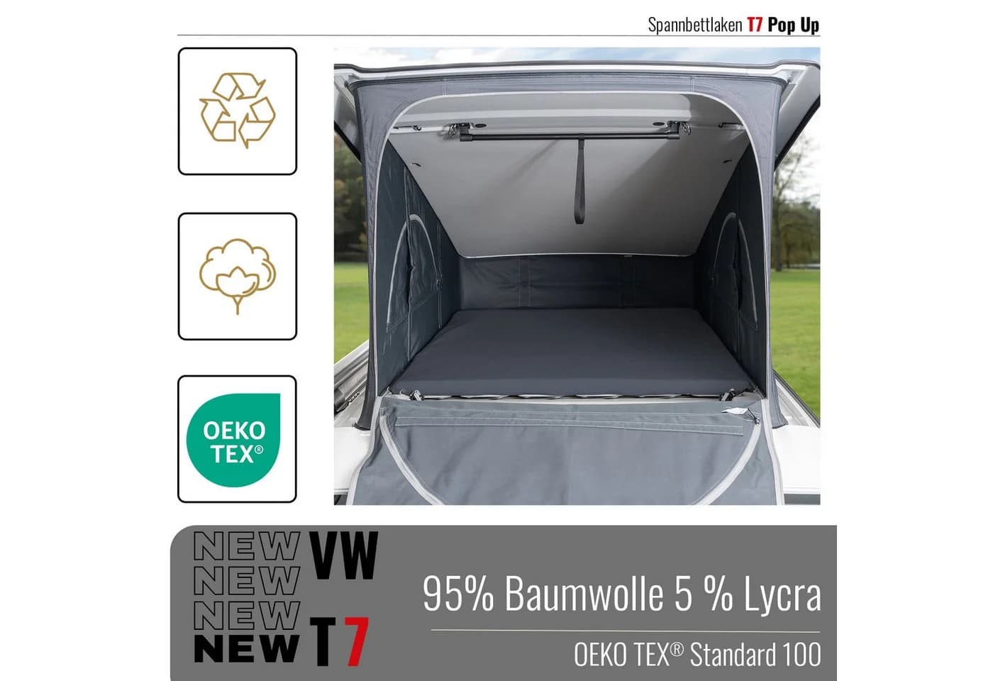 BLACK FOREST FOX Spannbettlaken VW T7 California Aufstelldach Lycra OEKO-TEX® Grau