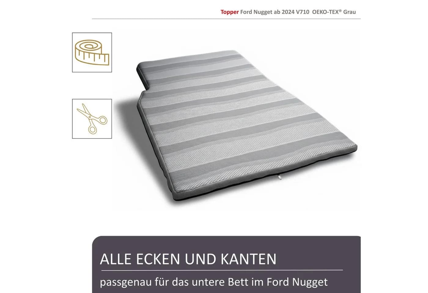 Black Forest Fox HR-Kaltschaum-Topper für Ford Nugget V710 ab 2024 Grau