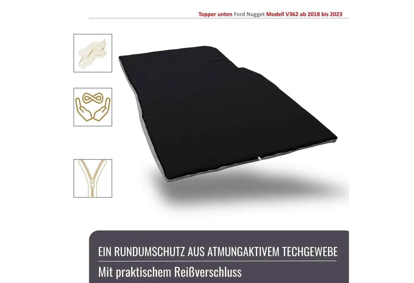 Ford Nugget Matratzenauflage Schwarz - Kaltschaum Topper 119x189cm - Bild 3