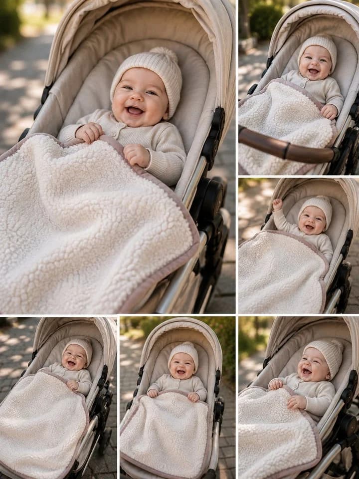 LIRA DEKO Babydecke aus 100 % Schafwolle Beige/Braun