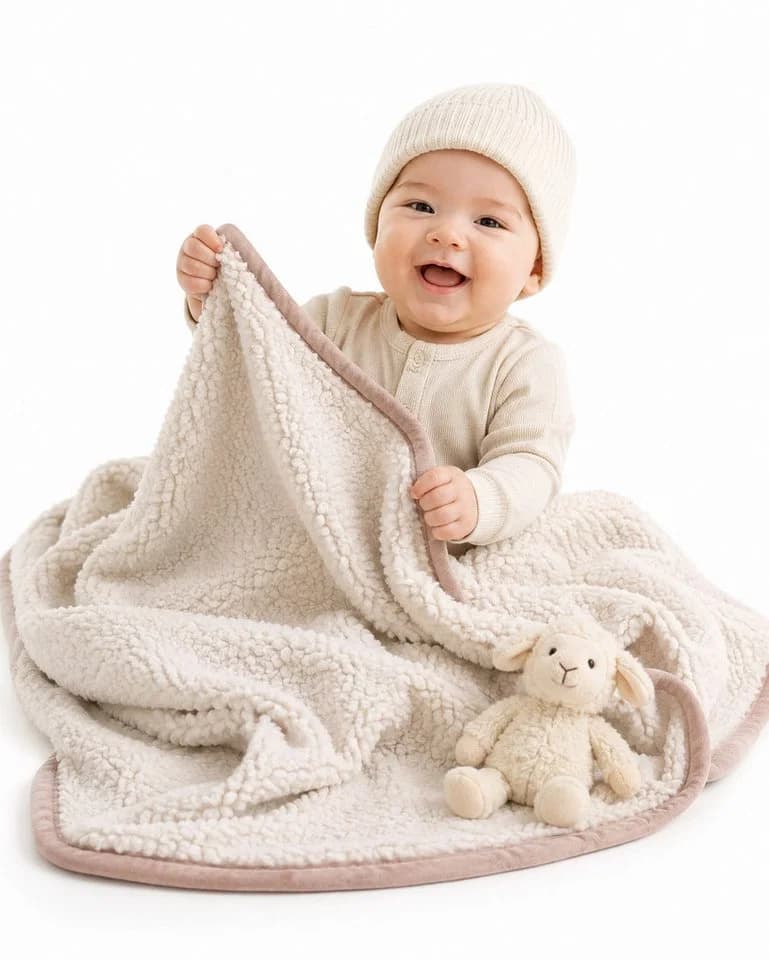 LIRA DEKO Babydecke aus 100 % Schafwolle Beige/Braun - Bild 3