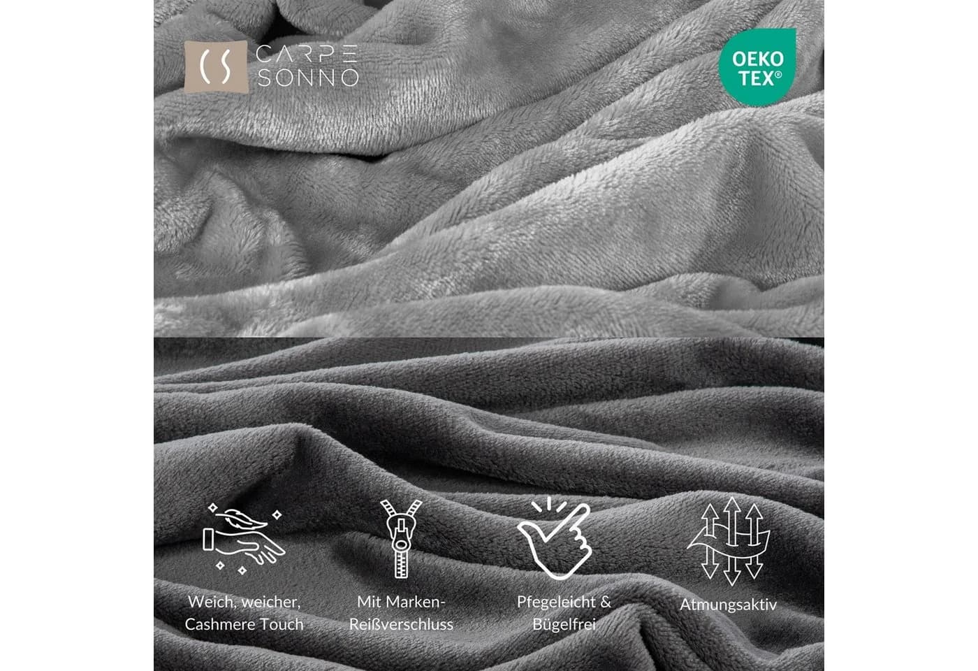 Carpe Sonno Bettwäsche Cashmere-Touch 155x220 cm Grau/Grün - Bild 3