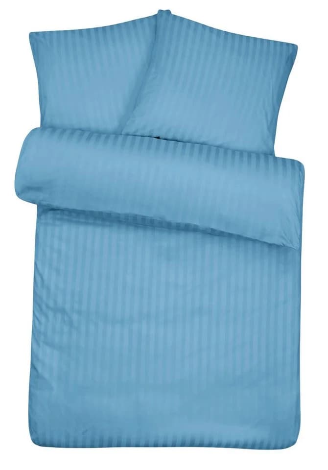 Carpe Sonno Damast Bettwäsche 2-teilig Blau Streifen 100% Baumwolle