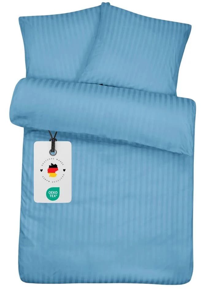 Carpe Sonno Damast Bettwäsche 2-teilig Blau Streifen 100% Baumwolle - Bild 2