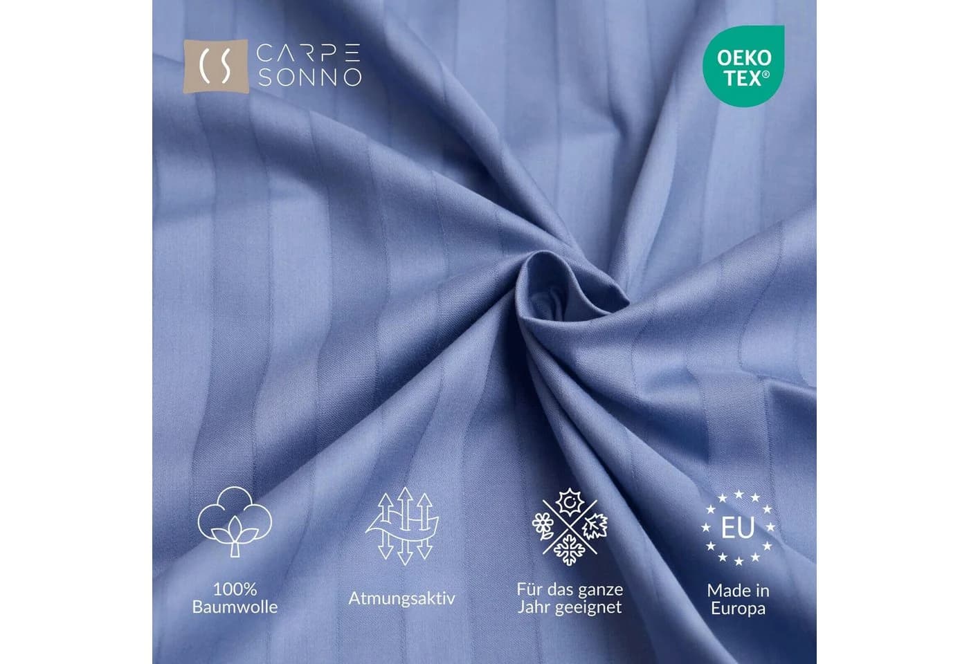 Carpe Sonno Damast Bettwäsche 2-teilig Blau Streifen 100% Baumwolle - Bild 3