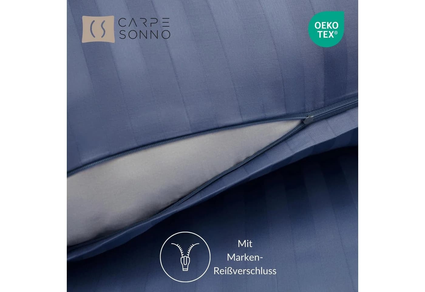 Carpe Sonno Damast Bettwäsche 2-teilig Blau Streifen 100% Baumwolle - Bild 4