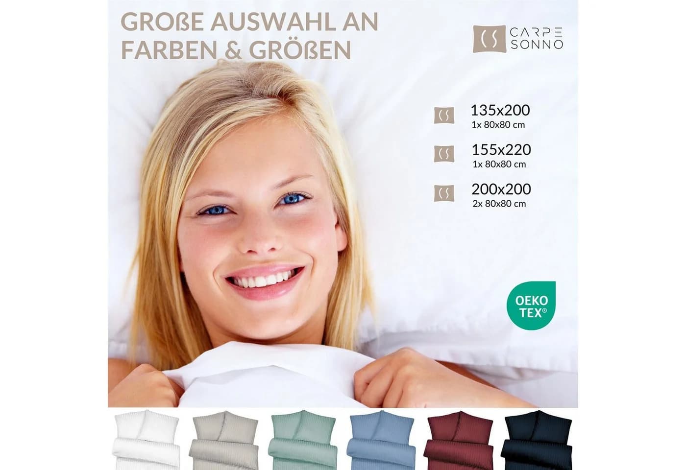 Carpe Sonno Damast Bettwäsche 2-teilig Blau Streifen 100% Baumwolle - Bild 5