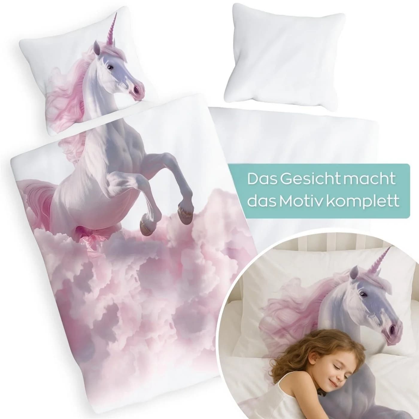 Carpe Sonno Kinderbettwäsche 135x200 Rosa Weiß Einhorn Interaktiv - Bild 2