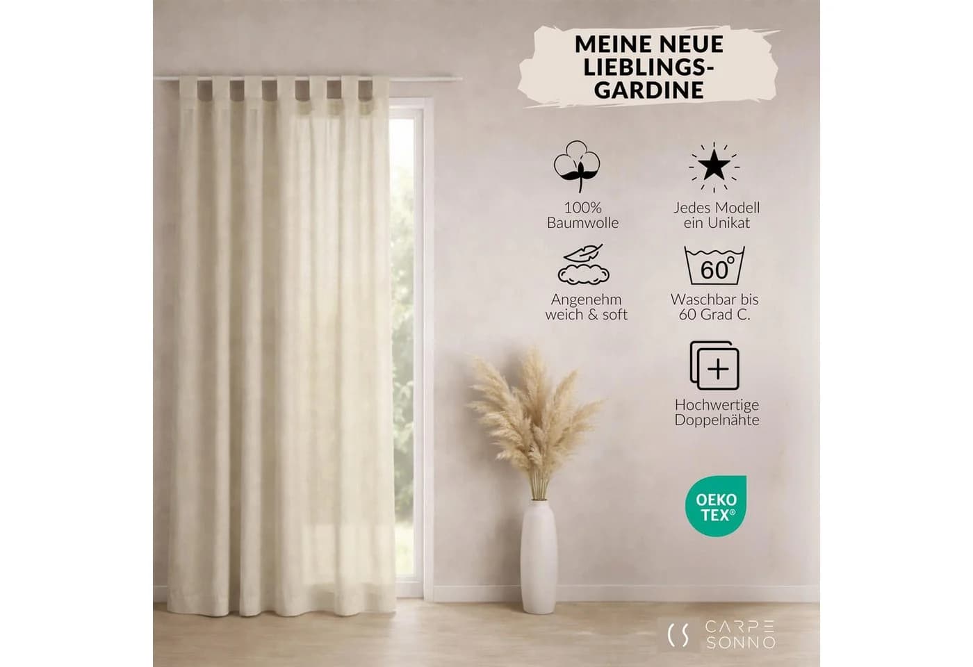 Carpe Sonno Schlaufenschal Beige 100% Baumwolle Blickdicht 2er Set