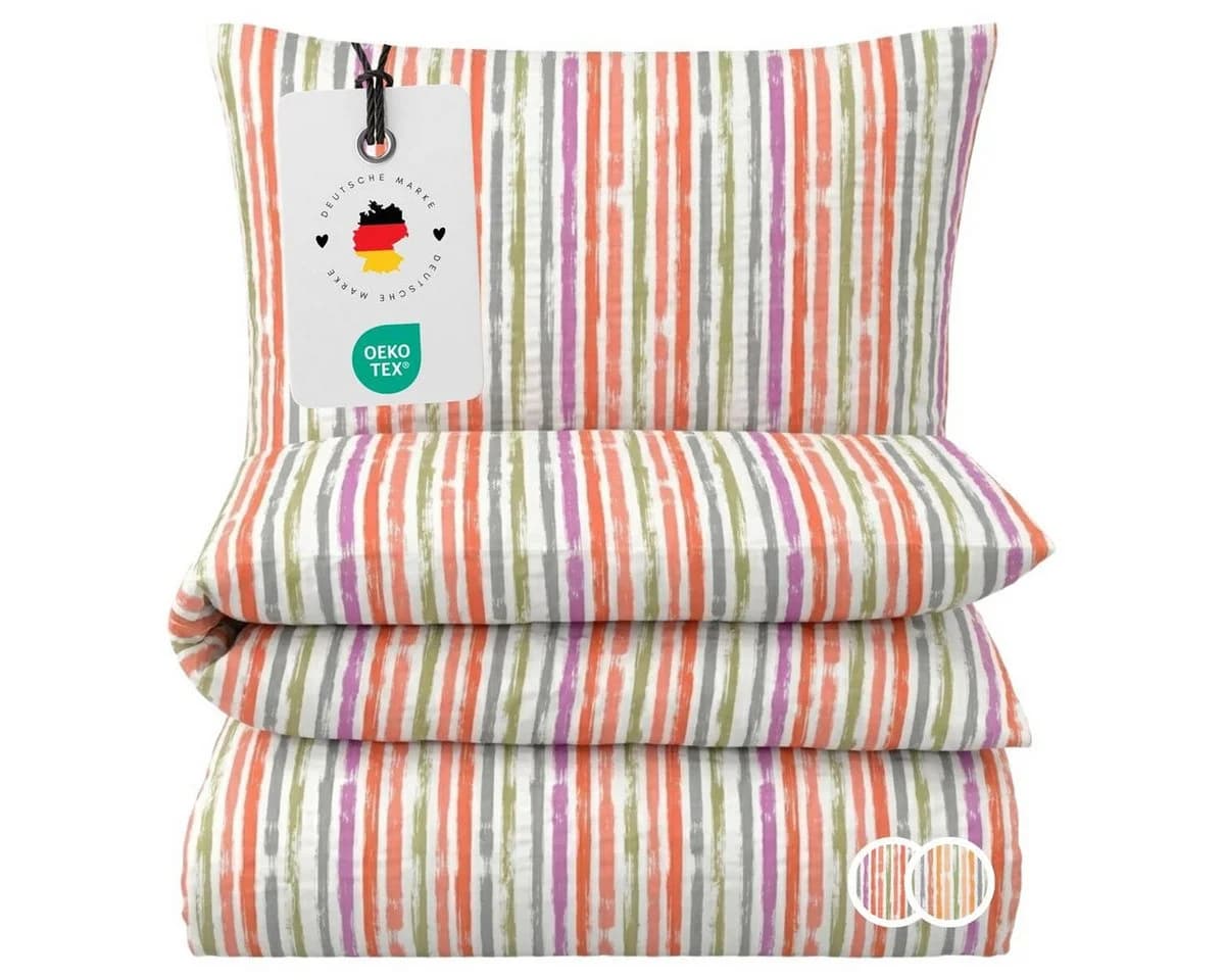 Carpe Sonno Seersucker Bettwäsche 2-teilig Baumwolle Bügelfrei Orange - Bild 2