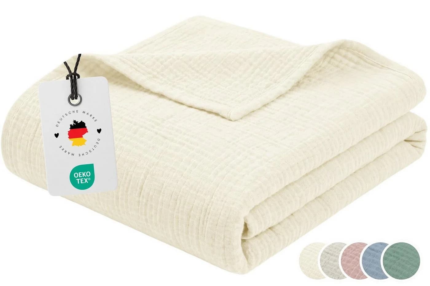 Carpe Sonno Musselin Wohndecke 150x200 cm 100% Baumwolle Creme - Bild 2