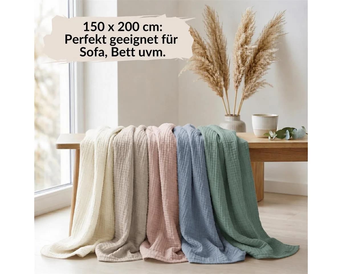 Carpe Sonno Musselin Wohndecke 150x200 cm 100% Baumwolle Creme - Bild 3