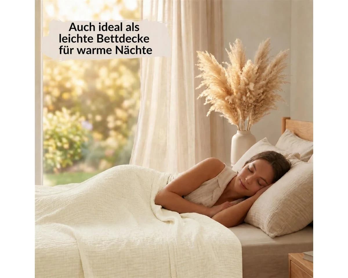Carpe Sonno Musselin Wohndecke 150x200 cm 100% Baumwolle Creme - Bild 5