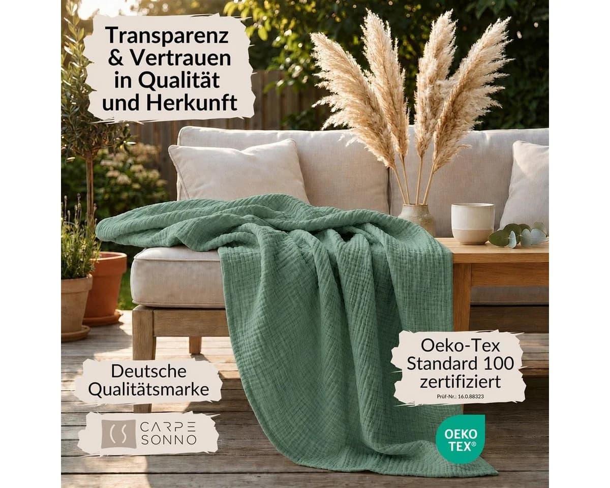 Carpe Sonno Musselin Wohndecke Grün 100% Baumwolle - Bild 5