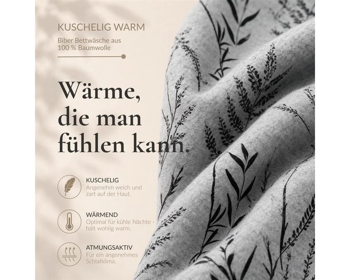 Carpe Sonno Biber Bettwäsche Grau 155x220 cm 2-teilig - Bild 3