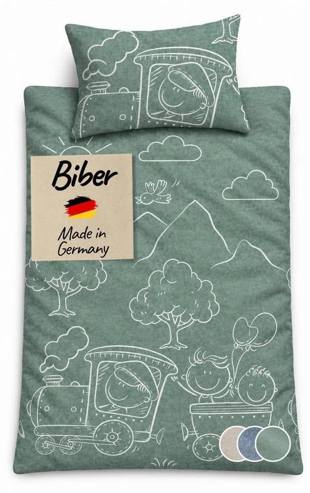Carpe Sonno Kinderbettwäsche Biber 100% Baumwolle Grün Melange - Bild 2