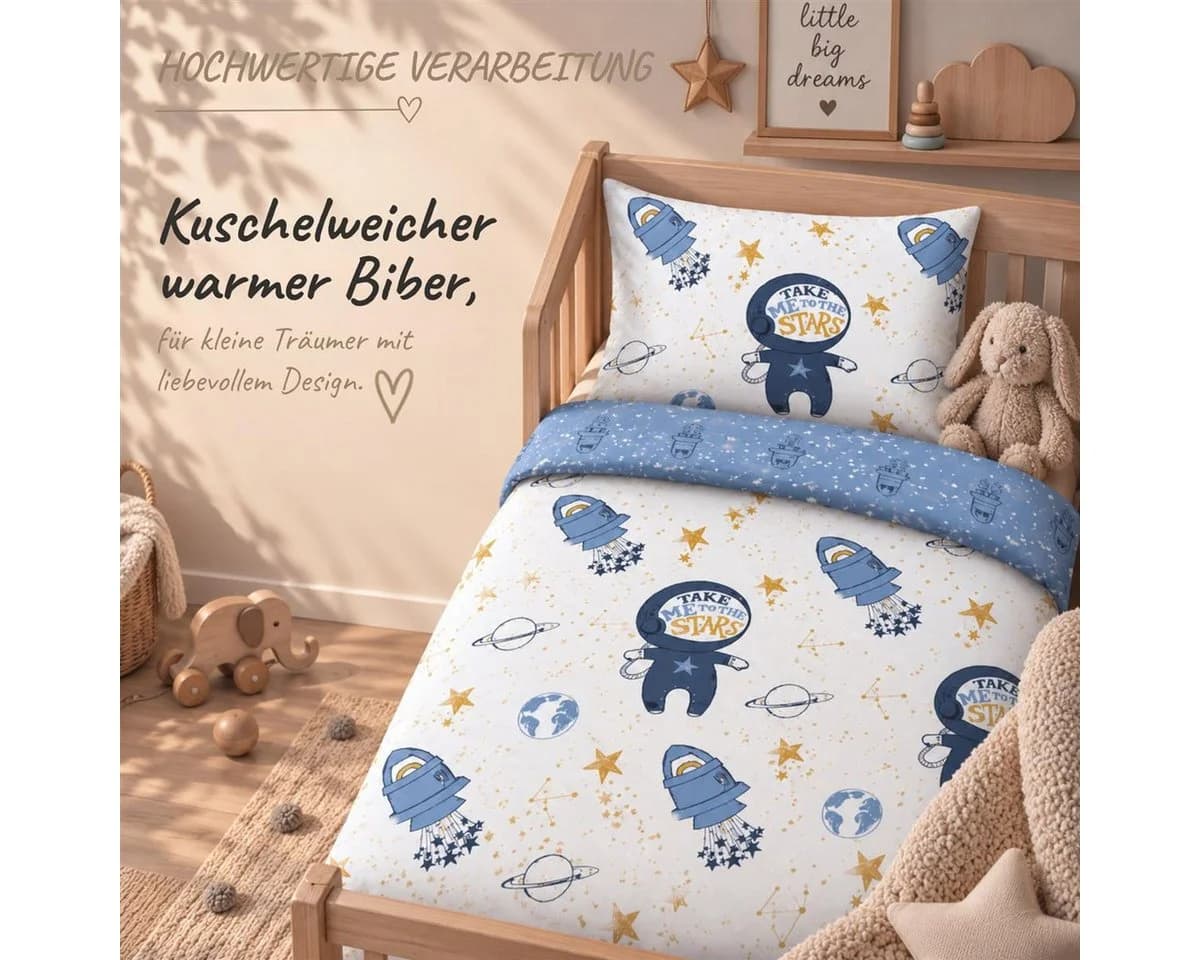 Carpe Sonno Kinderbettwäsche Biber Blau 100% Baumwolle