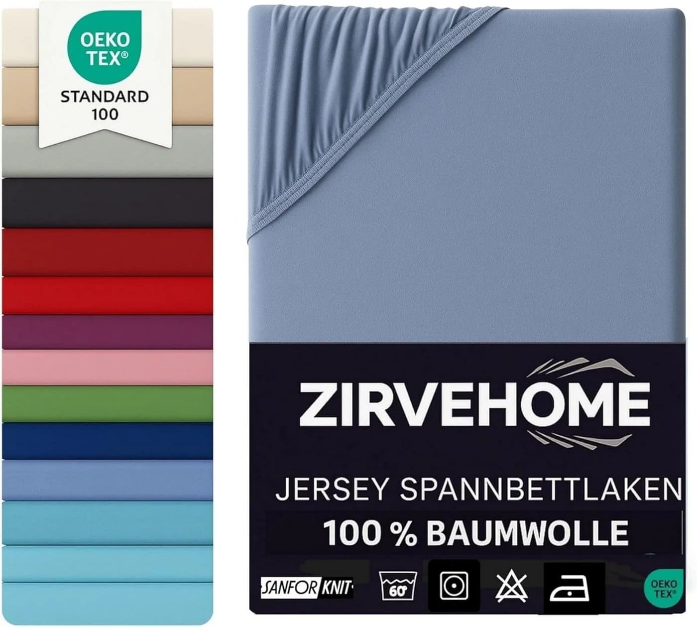 ZIRVEHOME Spannbettlaken 90x200 cm Jersey Baumwolle Rauchblau