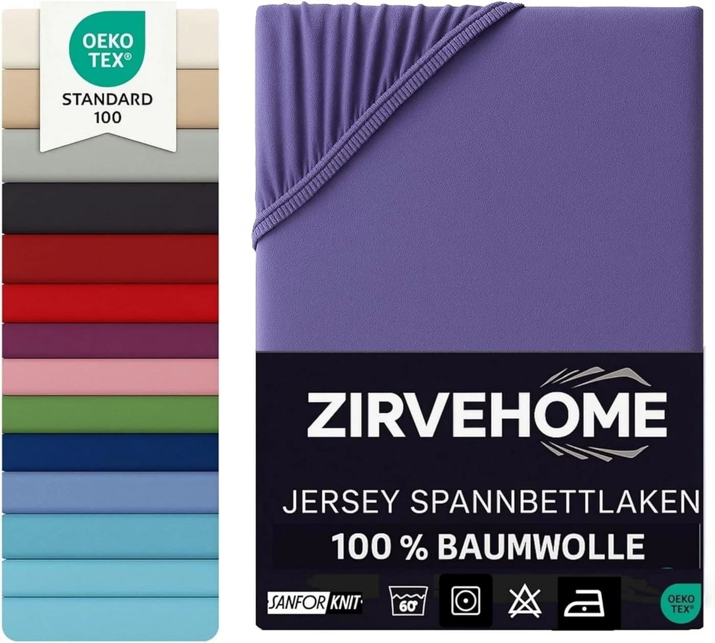 ZIRVEHOME Spannbettlaken Lila Jersey 100% Baumwolle