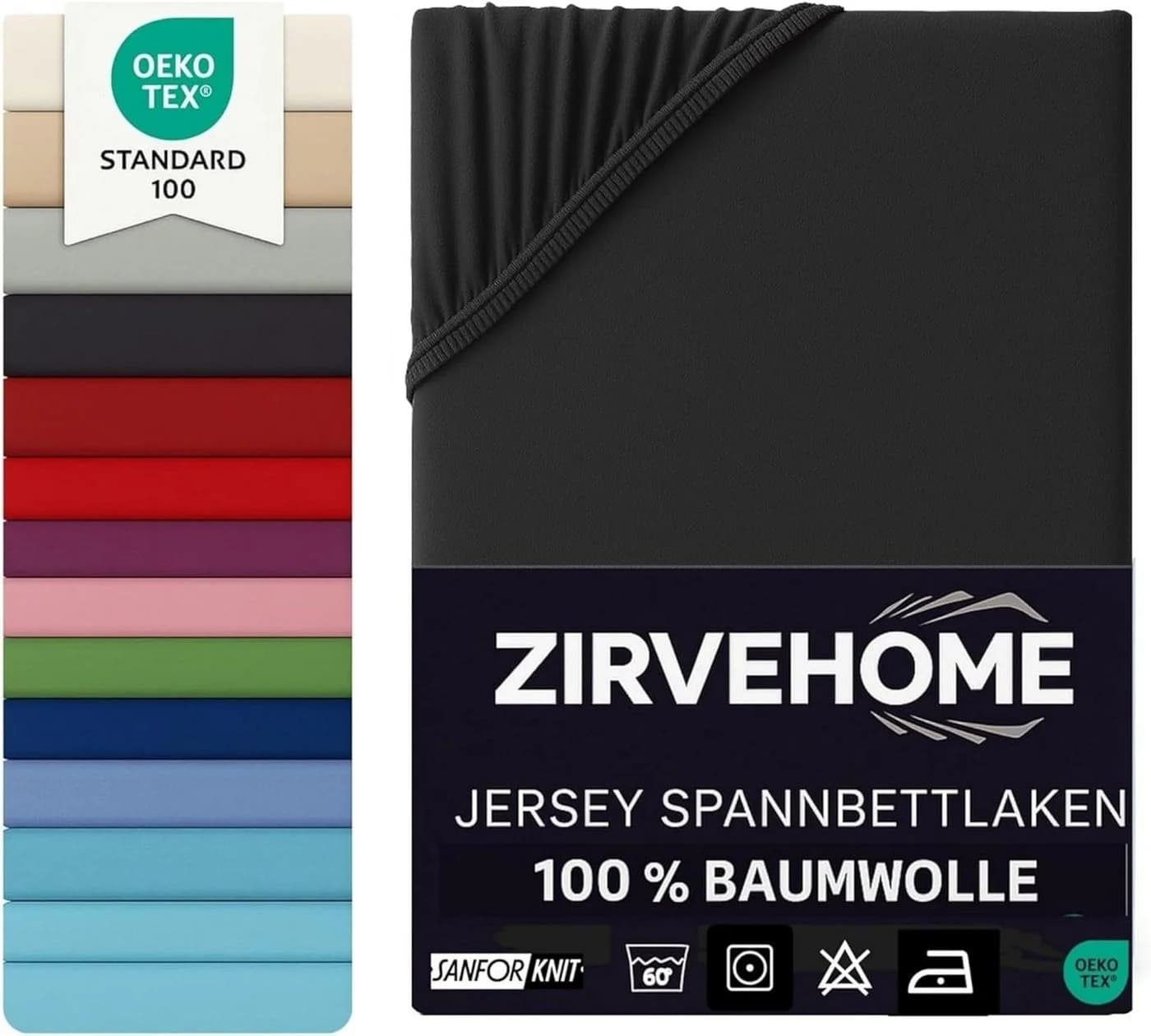 ZIRVEHOME Spannbettlaken Schwarz Jersey 100% Baumwolle